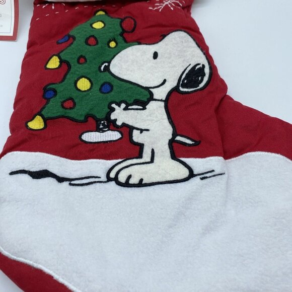 Pottery Barn Kids Lillie Peanuts Snoopy Quilted Christmas Tree Holiday Stocking - Picture 3 of 14